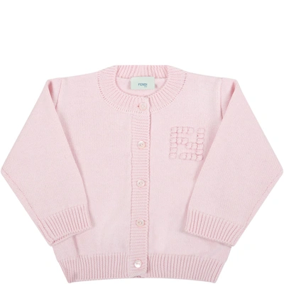 Fendi Pink Cardigan For Baby Girl With Embroidered Logo | ModeSens