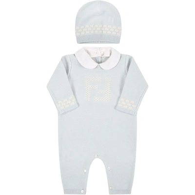 Shop Fendi Light-blue Set For Baby Boy With Douple Ff In Light Blue