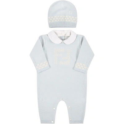 Fendi Light-blue Set For Baby Boy With Douple Ff In Light Blue