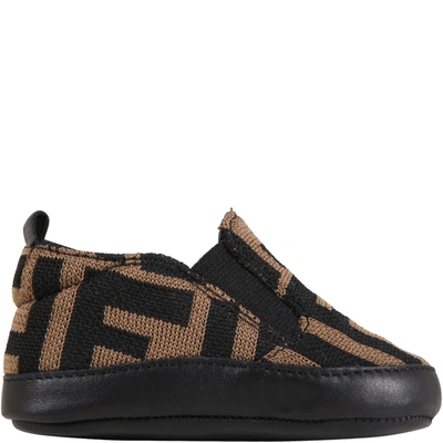 Shop Fendi Brown Sneakers For Babykids With Double Ff