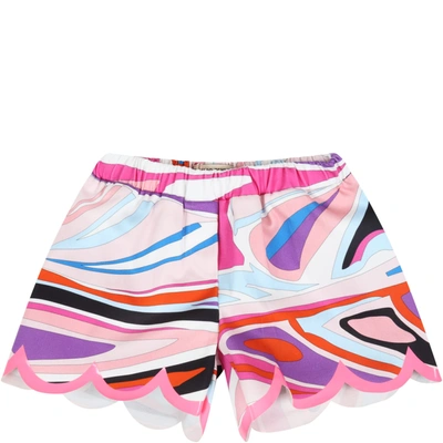 Shop Emilio Pucci Multicolor Shorts For Baby Girl With Logo In Fuchsia