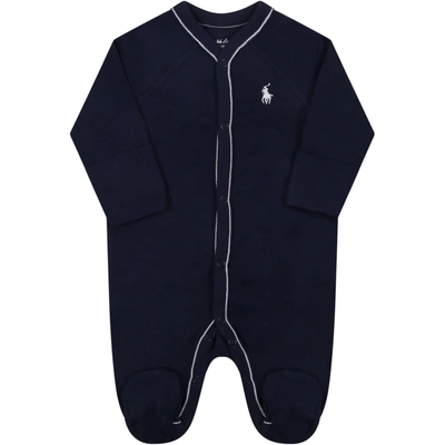 Shop Ralph Lauren Blue Babygrow For Baby Boy With Pony Logo