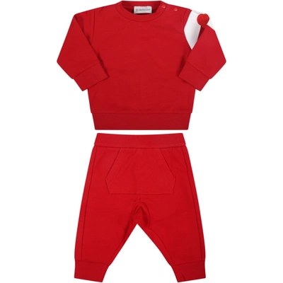 Shop Moncler Red Tracksuit For Baby Kids With Patch