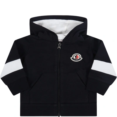 Shop Moncler Blue Sweatshirt For Baby Kids With Iconic Patch