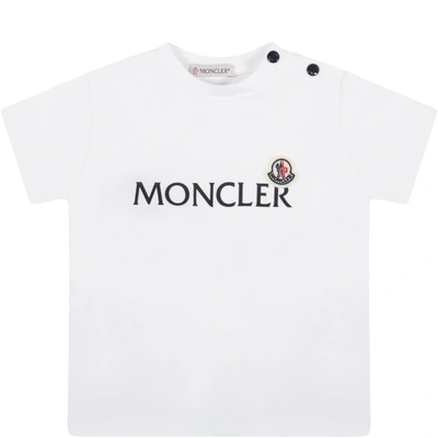 Shop Moncler White T-shirt For Baby Kids With Logo
