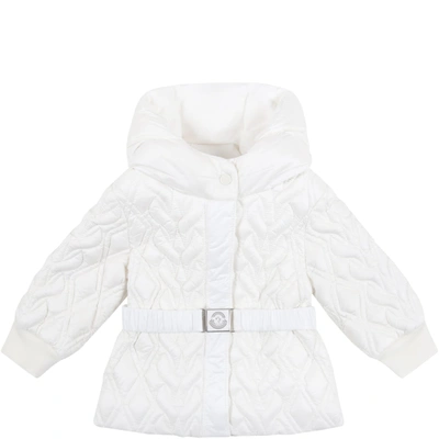 Shop Moncler White Suher Jacket For Baby Girl