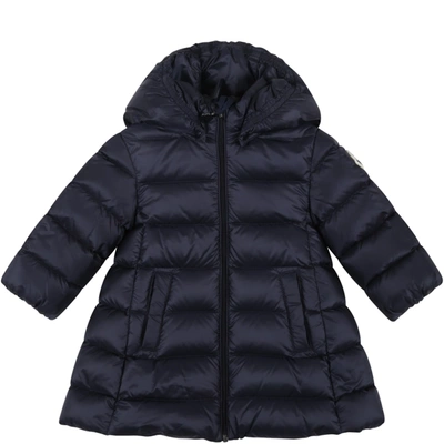 Shop Moncler Blue Majeure Jacket For Baby Girl With Patch