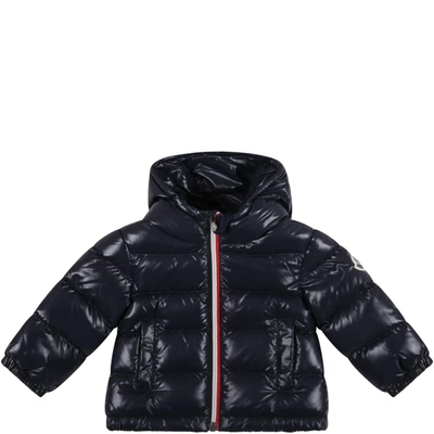 Shop Moncler Blue New Aubert Jacket For Baby Boy With Iconic Patch