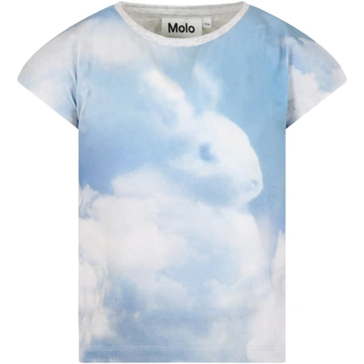 Shop Molo Multicolor Ragnhilde T-shirt For Kids With Rabbit In Light Blue