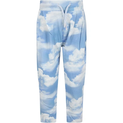 Shop Molo Light Blue Aurora Sweatpant For Kids With Clouds
