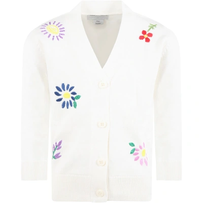 Shop Stella Mccartney Ivory Cardigan For Kids With Flowers