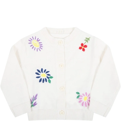 Shop Stella Mccartney Ivory Cardigan For Babykids With Flowers
