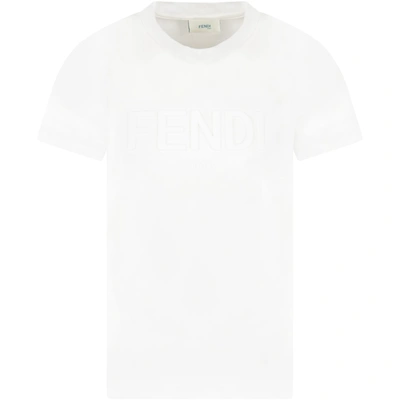 Shop Fendi White T-shirt For Kids With Logo In Grey