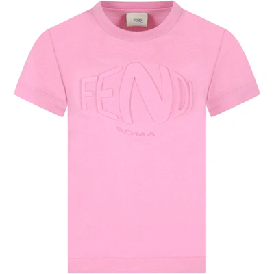 Shop Fendi Pink T-shirt For Girl With Vertigo Logo In Fuchsia