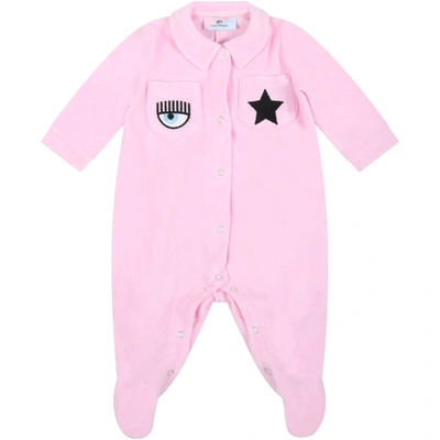 Shop Chiara Ferragni Pink Jumpsuit For Baby Girl