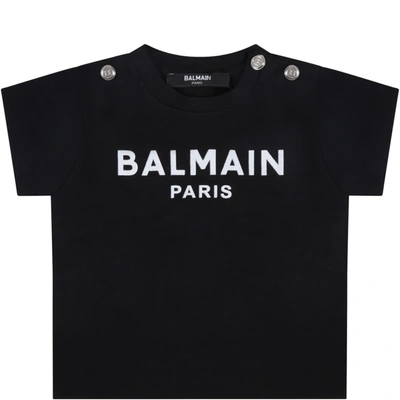 Shop Balmain Black T-shirt For Baby Kids With Logo
