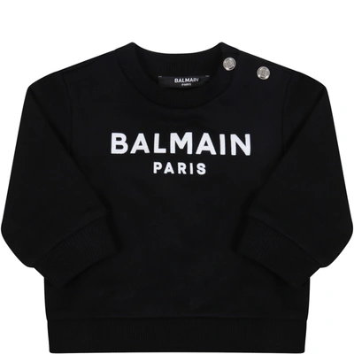 Shop Balmain Black Sweatshirt For Baby Kids With Logo