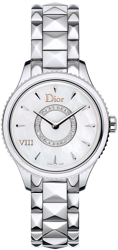 Shop Dior Viii Montaigne Quartz Diamonds Ladies Watch Cd151111m001 In Mother Of Pearl,silver Tone,white