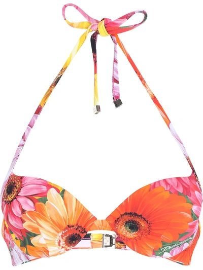 Shop Dolce & Gabbana Floral-print Bikini Top In Orange