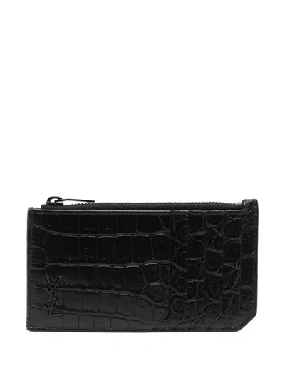 Shop Saint Laurent Croco-effect Wallet In Black