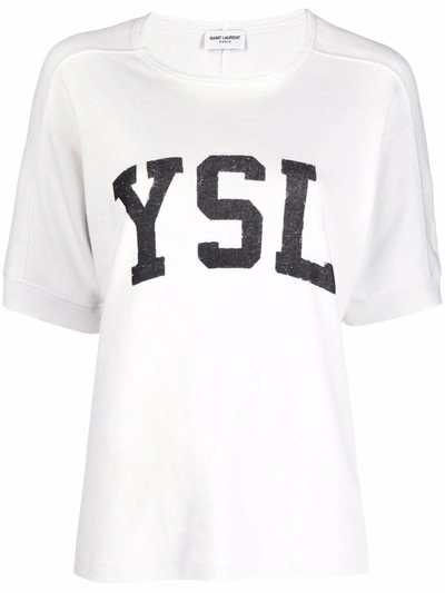 Shop Saint Laurent Logo-print T-shirt In Grey