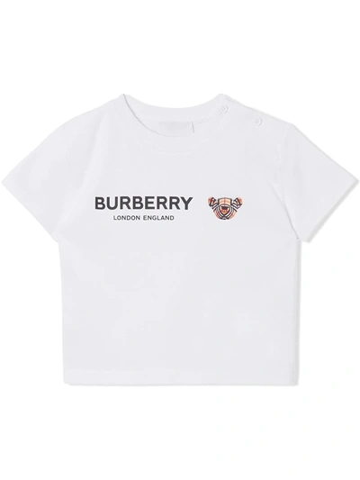Shop Burberry Thomas Bear Motif Cotton T-shirt In White