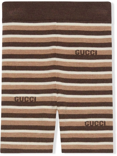 Shop Gucci Stripe-wool Knitted Shorts In Brown