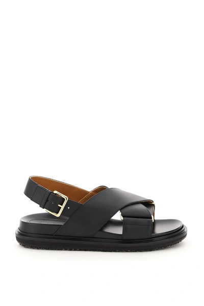 Shop Marni Fussbett Leather Sandals In Black (black)