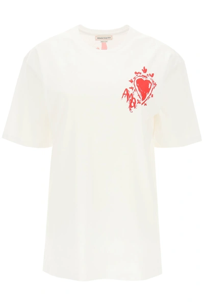 Shop Alexander Mcqueen Love Print T-shirt In White Red (white)