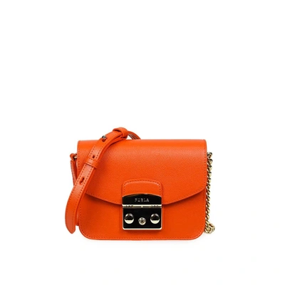Shop Furla Metropolis Mini Orange Crossbody Bag In Tangerine