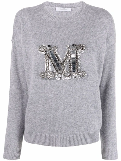 Shop Max Mara Crystal-embellished Cashmere Jumper In Grey