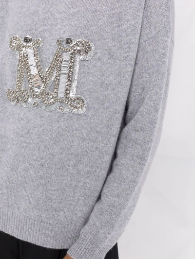 Shop Max Mara Crystal-embellished Cashmere Jumper In Grey