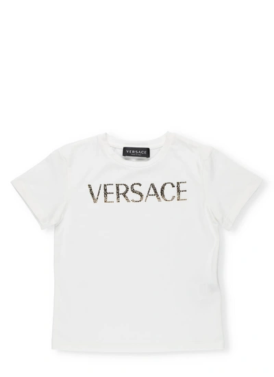 Shop Versace Cotton T-shirt In Bianco+oro+crystal