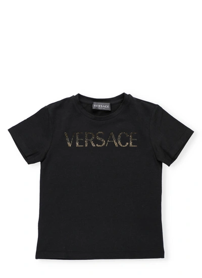 Shop Versace Cotton T-shirt In Nero+oro+crystal