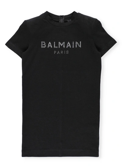 Shop Balmain Logo Dress In Black