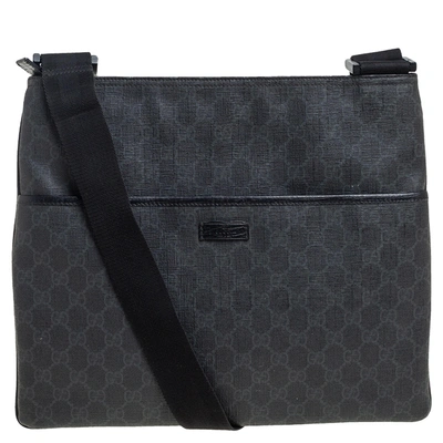 Pre-owned Gucci Black Gg Supreme Canvas Medium Flat Messenger Bag