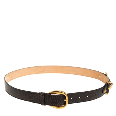 Pre-owned Gucci Dark Brown Distressed Leather Horsebit Detail Buckle Belt 90cm