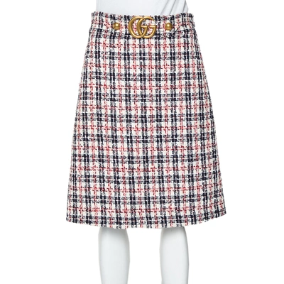 Pre-owned Gucci Multicolor Tweed Metal Logo Belt Detail A-line Skirt M