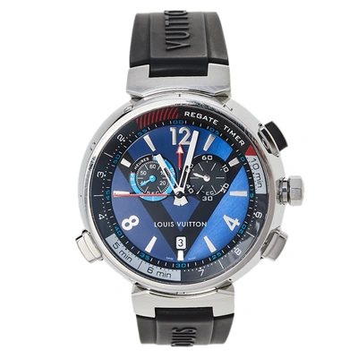 Pre-owned Louis Vuitton Blue Stainless Steel Tambour Regatta Q102d Men's Wristwatch 44 Mm