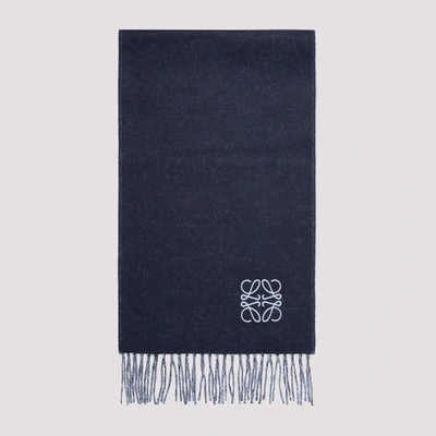 Shop Loewe Anagram Embroidered Scarf In Navy