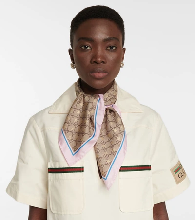 Shop Gucci Gg Silk Scarf In 米色