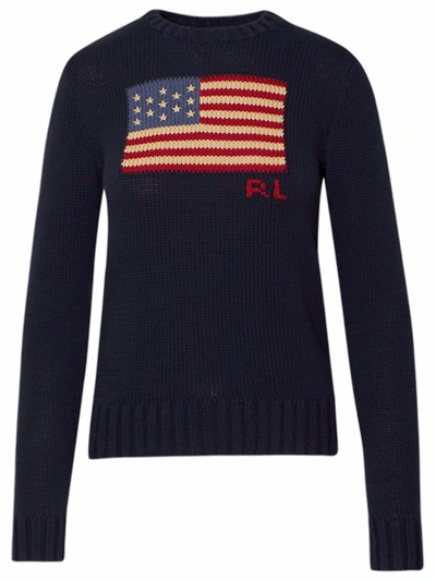 Shop Polo Ralph Lauren Flag Intarsia Knit Jumper In Navy