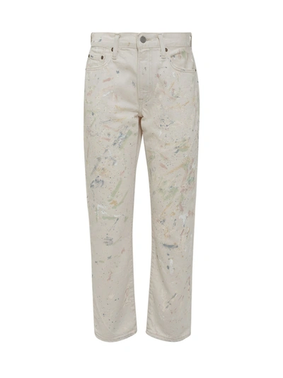Shop Polo Ralph Lauren Paint Splatter Boyfriend Jeans In Beige