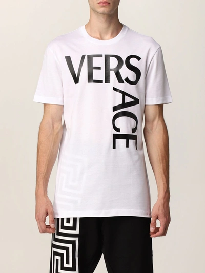 Shop Versace T-shirt  T-shirt In Organic Cotton With Logo In White