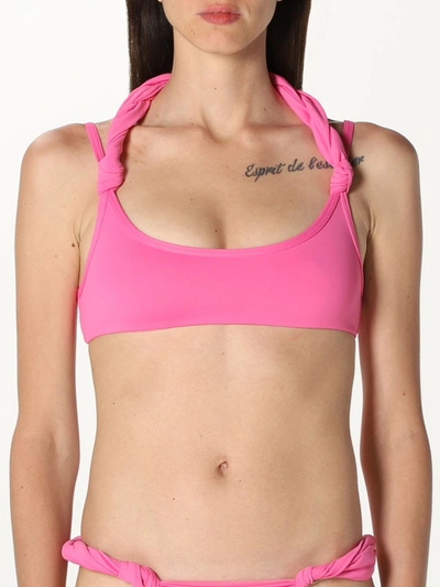 Shop Attico Bikini Top In Opaque Fabric In Pink