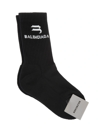 Shop Balenciaga Woman Black Sporty B Socks In Black/white