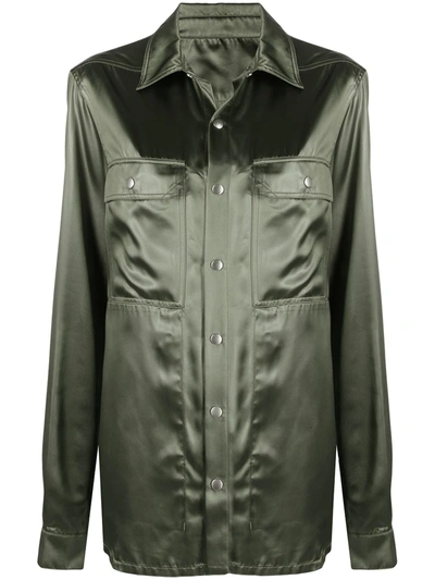 Shop Rick Owens Satin Classic-collar Shirt Jacket In Green