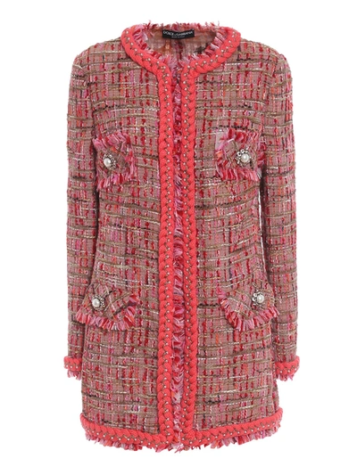 Shop Dolce & Gabbana Pearl Embellished Tweed Jacket In Multi
