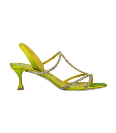 Shop Manolo Blahnik Lucecry Heel Sandal In Yellow