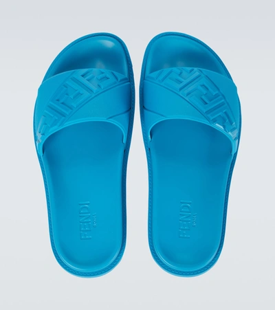Fendi Ff Logo Rubberized Slides In Blue | ModeSens